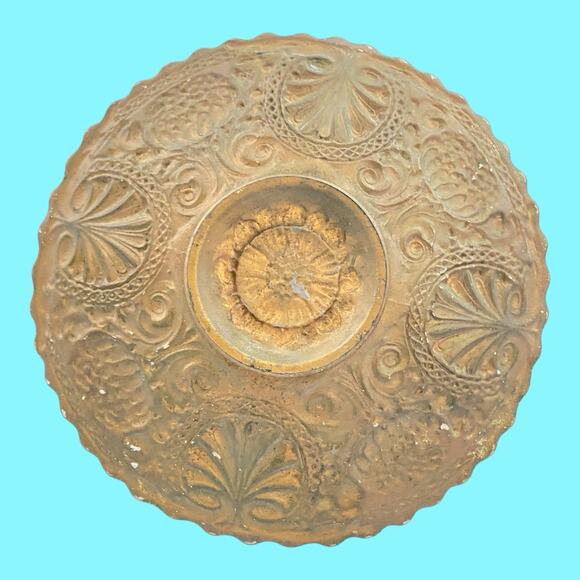 Antique EAPG Goofus Glass 11" Plate Gold Red Flowers Silver Acanthus Leaves - Picture 4 of 6